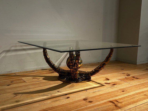 Brutalist Coffee Table "Octo" Henri Fernandez 1970 – Bronze, Glass (photo 2 of 15)