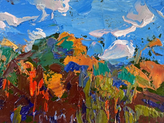 Image 1 of Original Oil Painting Summer Nature Landscape Morning at the edge of the forest