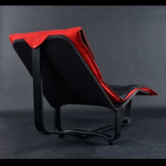Image 1 of Westnofa Norwegian Black Leather and Red Wool Reversible Scandinavian Modern Chaise Lounge