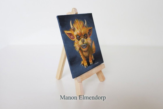 Image 1 of Petit tableau fantastique unique, peint à la main, représentant un âne