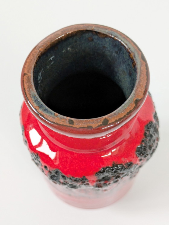 Image 1 of Westdeutsche Fettlava-Vase von Kreutz aus der Jahrhundertmitte, rot-schwarze Glasur, 15 cm, 1960er Jahre
