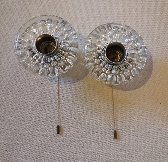 2 Massive Vintage Mid Century 70s 60s Ice Glass Icecube Cube Wall lights – Metal (photo 2 of 13)
