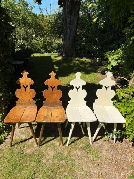 4x Brutalist solid wood Tyrolean chairs, solid pine chair