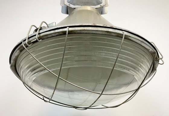 Image 1 of Industrielle polnische Fabrik-Deckenleuchte mit Glasabdeckung von Mesko, 1990er Jahre
