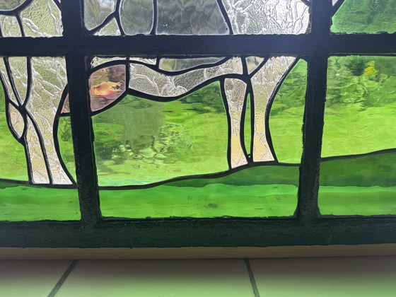 Image 1 of Vetrata colorata con motivo di mucca - realizzata a mano nella finestra della stalla