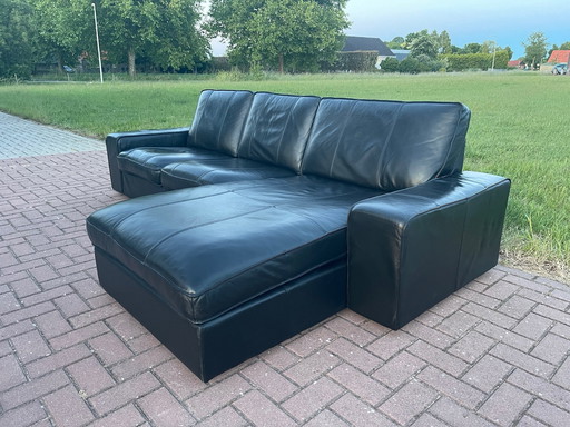  Schönes Schwarzes Echtes Leder Ecksofa