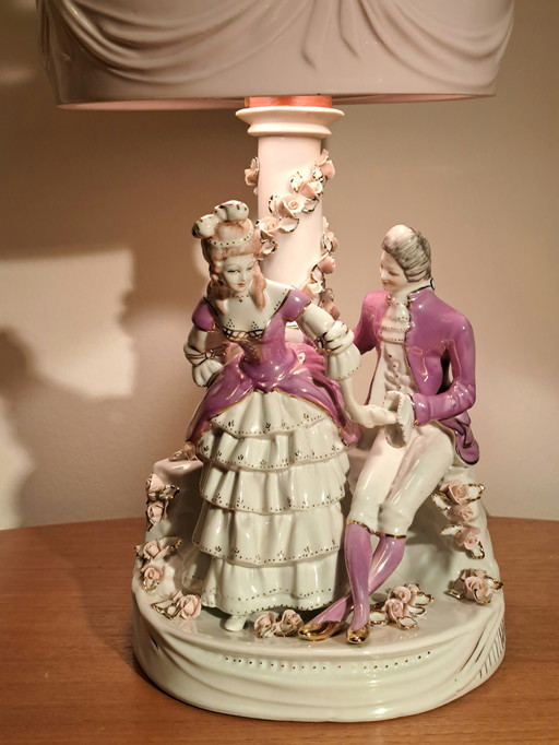BEAUTY. Elegant Vintage Porcelain Lamp • Luxor Romania • Rococo • Rare Porcelain Shade