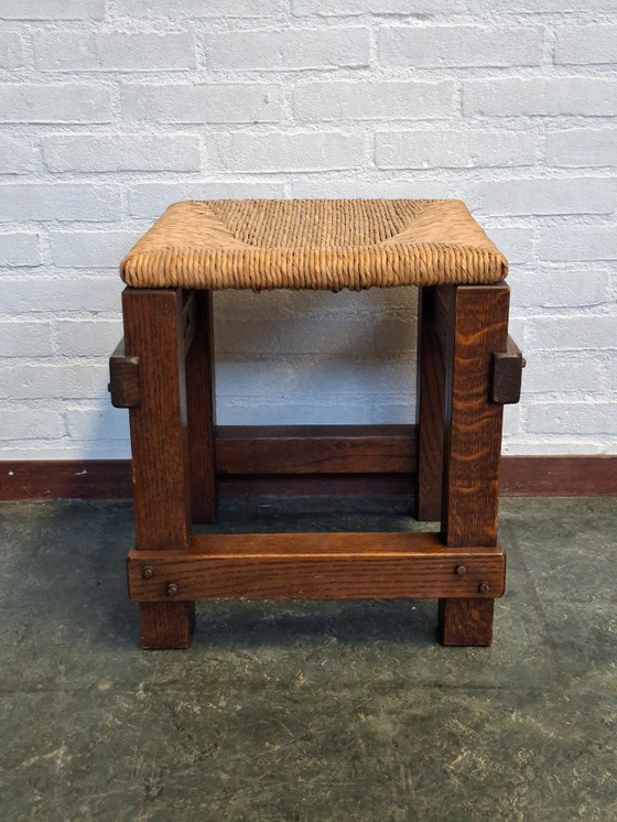 Image 1 of 3 sgabelli brutalisti con sedili in giunco