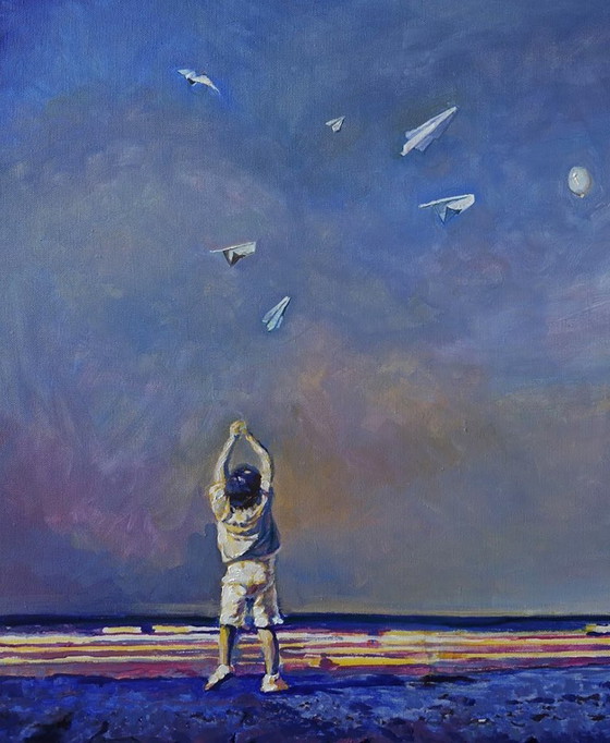 Original Oil Painting Modern Art Symbolism Sky White Wings – Paintings & Drawings, Canvas (photo 6 of 7)