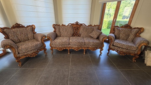 Driedelige Barok Zitgroep – Driezitsbank en Twee Fauteuils – Paisley Patronen