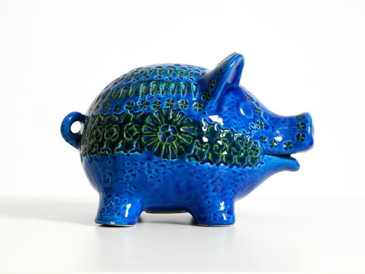 Beautiful 1960s large Rimini Blu ceramic pig money box by Aldo Londi for Bitossi Italy
