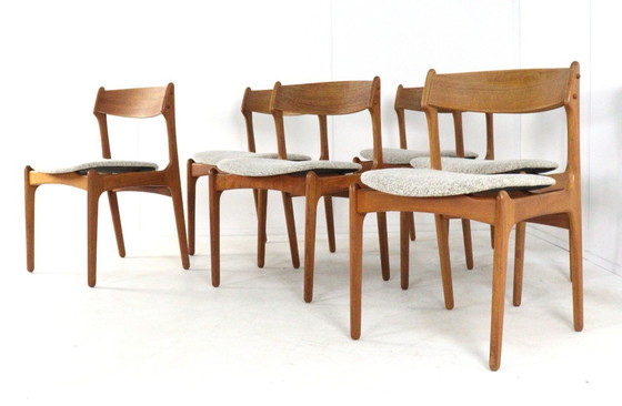 Image 1 of Set di 6 sedie da pranzo vintage modello 49 di Erik Buch O.D. Mobler, appena rivestite.