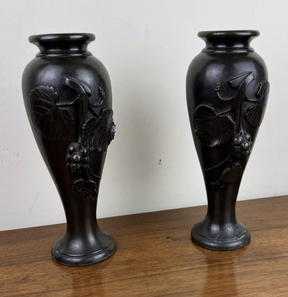 Image 1 of Paire De Vases En Bronze Époque Art Nouveau Vers 1900 Vintage