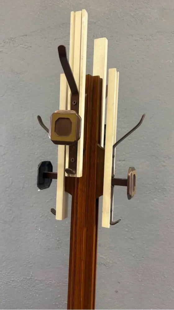 Image 1 of Kapstok in mid-century stijl, hout en roestvrij staal, van Carlo De Carli voor FIARM, jaren 60, Italië