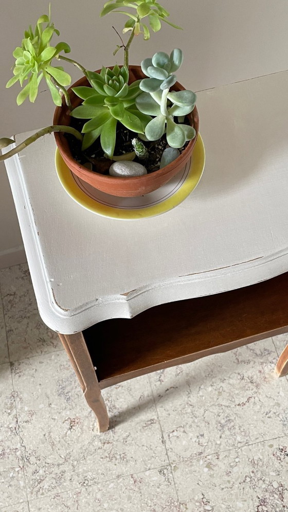 Image 1 of Vintage Wood and White Bedside Table