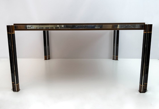Image 1 of Table de salle à manger italienne en acier et bois incrusté de Paolo Barracchia par Roman Deco, 1978