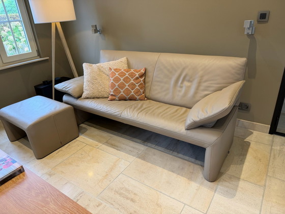 Salon Jori Linea + poef, 3-5 zitsbanken, Leer, Beige (foto 2 van 6)