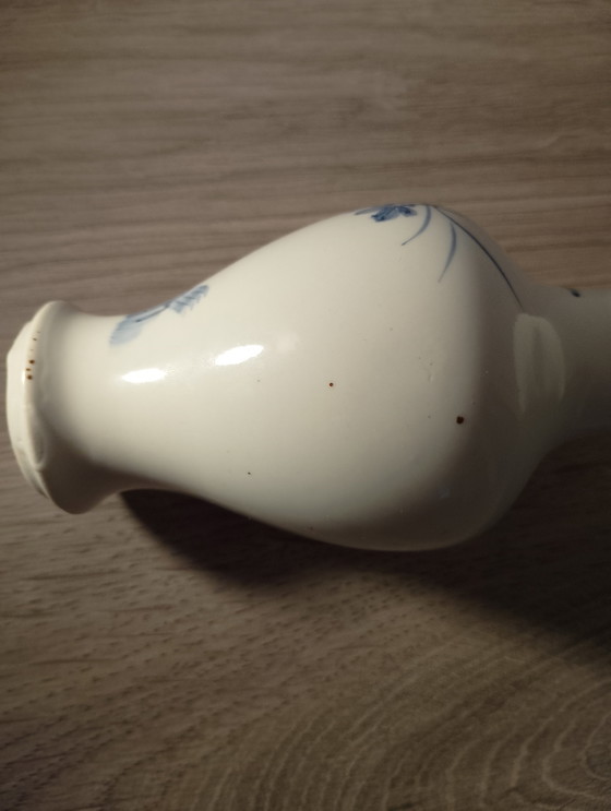 Image 1 of Antique small blue and white Chinese porcelain vase with floral decoration and monogram