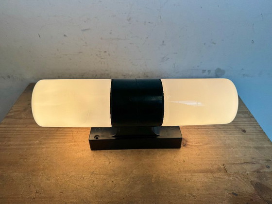 Image 1 of Applique industriale in bachelite marrone con vetro opalino, anni '60