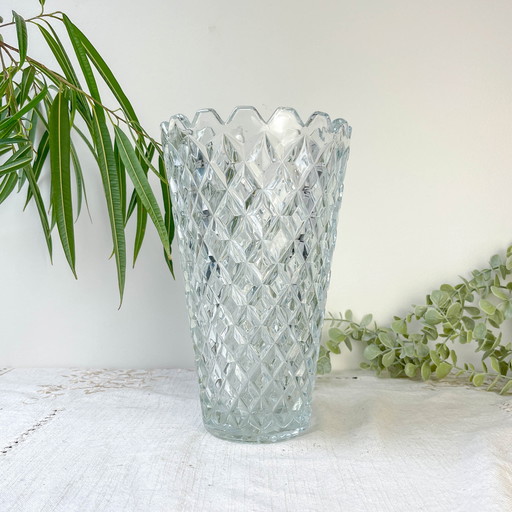 Vase Vintage en Verre Motif Géométrique par Glasswork, Novy Bor, Années 1960