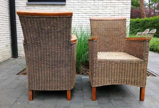 Image 1 of 2x  jaren '20 handvervaardigde rotan fauteuils