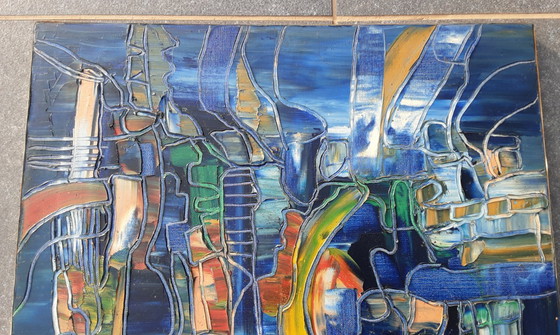 Image 1 of Dipinto La città blu, 2007, Bruno Cantais, 81 x 65 cm, certificato.