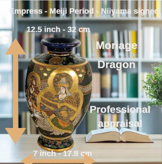 Image 1 of Paar Satsuma Meiji-Vasen, signiert Niiyama, 32 cm - mit offiziellem Wertgutachten.