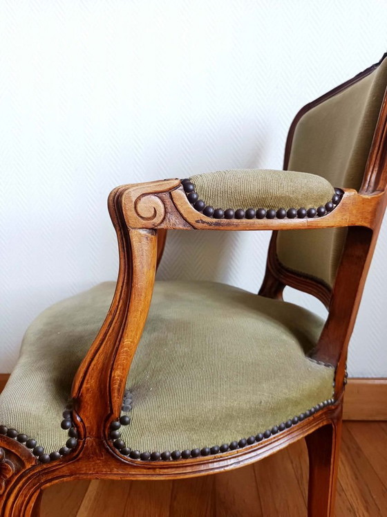 Image 1 of Louis XV groene cabriolet fauteuil