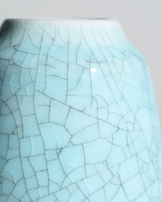 Image 1 of German Art Deco Crackle Glaze Ceramic Vase Duo Fürst Adolf Werkstätten Bückeburg