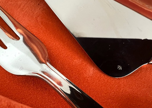 Ecrin2 of 12 forks and 1 stainless steel dessert server by Devouge Dupont silversmiths