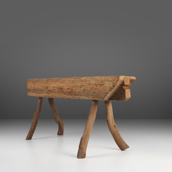 Image 1 of Panca rustica ricavata da un tronco d&#39;albero, Francia, anni &#39;50 del XIX secolo