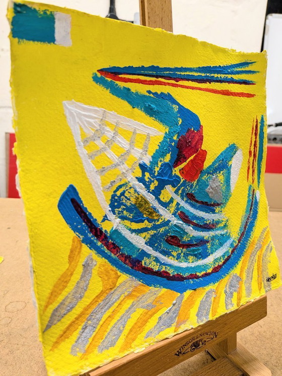 Image 1 of Abstract Expressionist St Ives Porthmeor Beach Painting by Nigel Waters on 300gsm Cotton Rag Paper Unframed 20x20cm