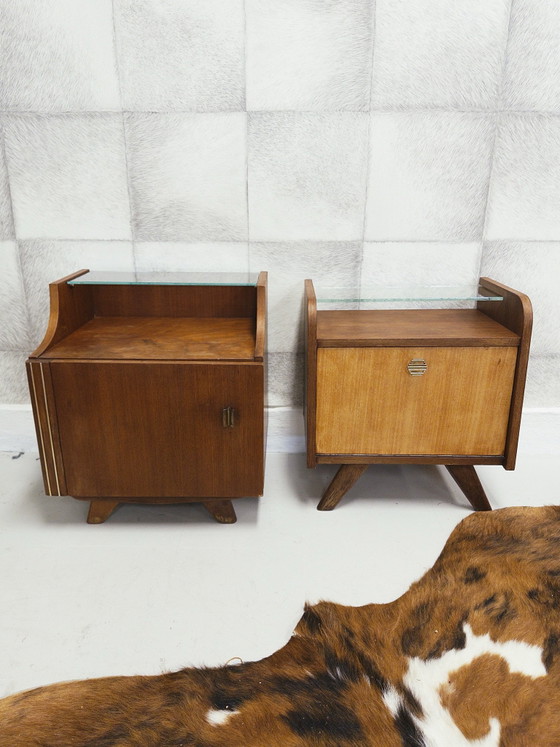 Comodino Mid-century, Comodini, Vetro, Legno, Marrone (foto 7 di 7)