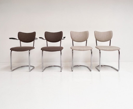 Juego de 4 sillas De Wit con estructura tubular retapizadas, años 60