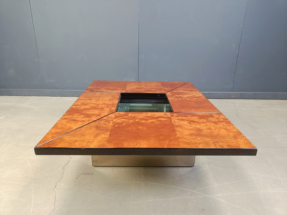 Image 1 of Vintage burl wood hidden bar coffee table, 1970s