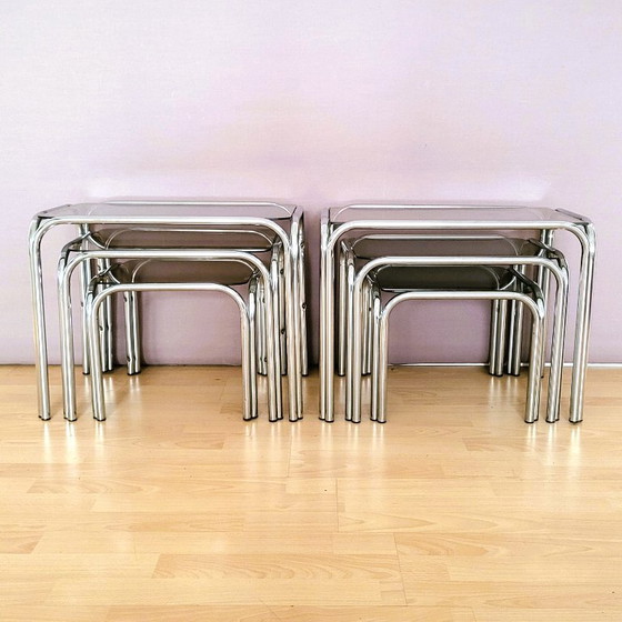 Tavolini a Incasso Italiani in Cromo "In PERFETTE condizioni" – Design Italie, Vetro (photo 2 of 8)