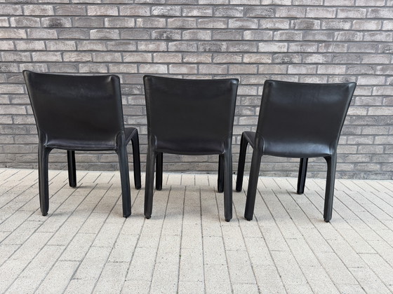 Image 1 of 3x Cassina Cab Chair Mario Bellini, zwart tuigleder