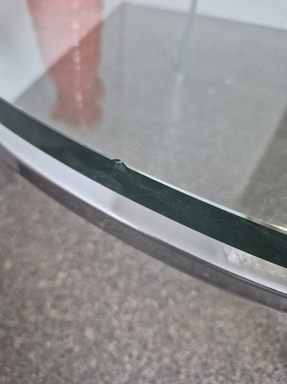Vintage Design Coffee Table – Chrome & Glass – 1970s – Ø110 Cm (photo 6 of 7)