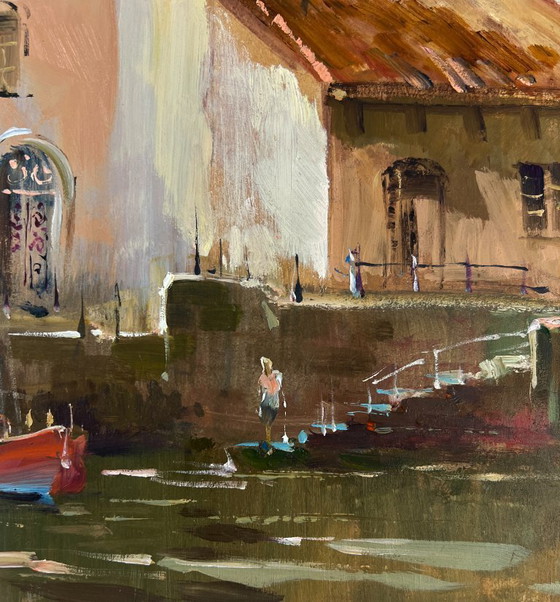 Image 1 of Original Oil Painting Coastal City Landscape Streets of Venice