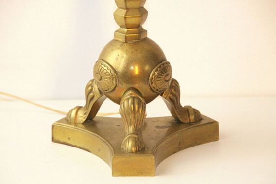 Image 1 of Tafellamp massief messing franjes 76cm jaren 1970 vintage