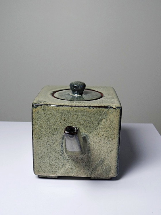 Image 1 of Chinese glazed earthenware tea set, teapot and 4 cups, 1980s