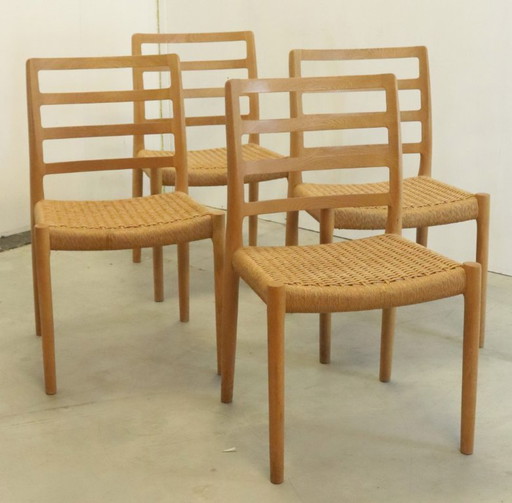 Ensemble de 4 chaises en chêne Niels O Möller modèle 85 papercord vintage