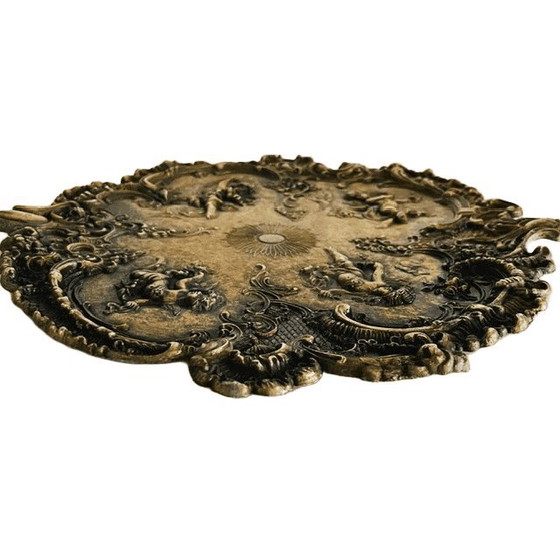 Image 1 of Antiek art nouveau messing wandbord nimfen cherubijnen wandplaquette 1910's