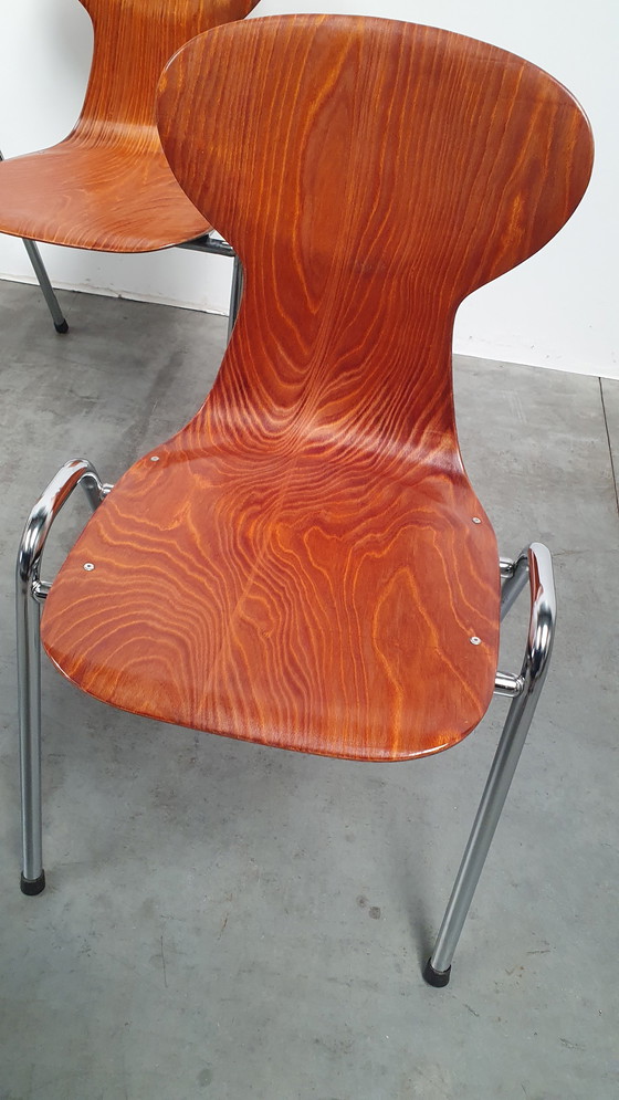 Image 1 of 6x Eromes Pagholz Industrieller stapelbarer Design-Stuhl