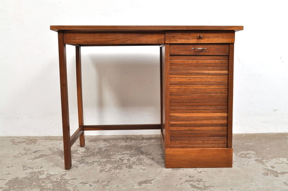 Image 1 of Vintage Oak Children's Desk With Shutter 1950s