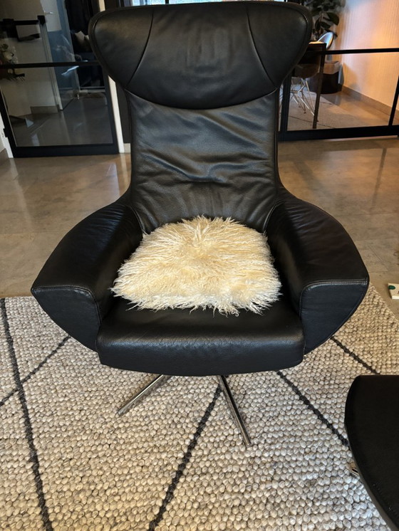 Image 1 of Stylish Egg Chair with Footstool – Black Leather