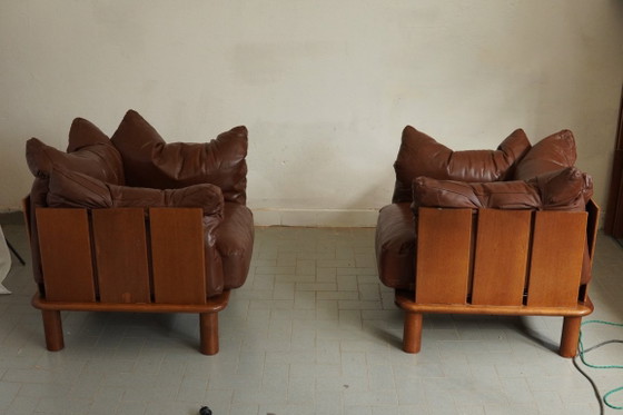 Image 1 of Een prachtig paar brutalistische loungestoelen, ontworpen door Jonathan De Pas.