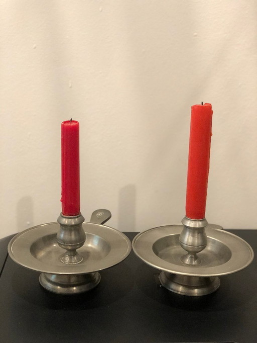 2 pewter bedroom candle holders