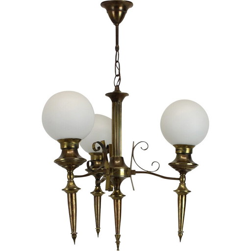 Vintage brass Art Deco chandelier, Czechoslovakia 1930s