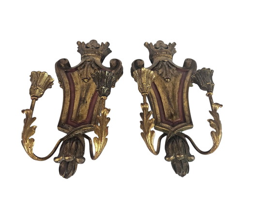 Image 1 of Palladio - Wall sconces (2) - Wood - Gilded - Italy - 3rd Quarter 20th Century